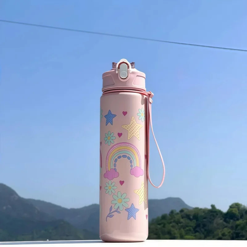 750ml Dinosaur Water Bottle For Kids Water Sippy Cup With Silicone Straw Leakproof Plastic Water Bottles Summer Kids Water Cup