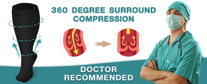 2XL-4XL Plus Size Compression Socks for Women Men 20-30 mmHg Wide Calf Extra Large Knee High Flight Sock for Circulation Support