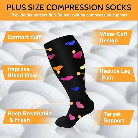 2XL-4XL Plus Size Compression Socks for Women Men 20-30 mmHg Wide Calf Extra Large Knee High Flight Sock for Circulation Support