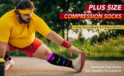 2XL-4XL Plus Size Compression Socks for Women Men 20-30 mmHg Wide Calf Extra Large Knee High Flight Sock for Circulation Support