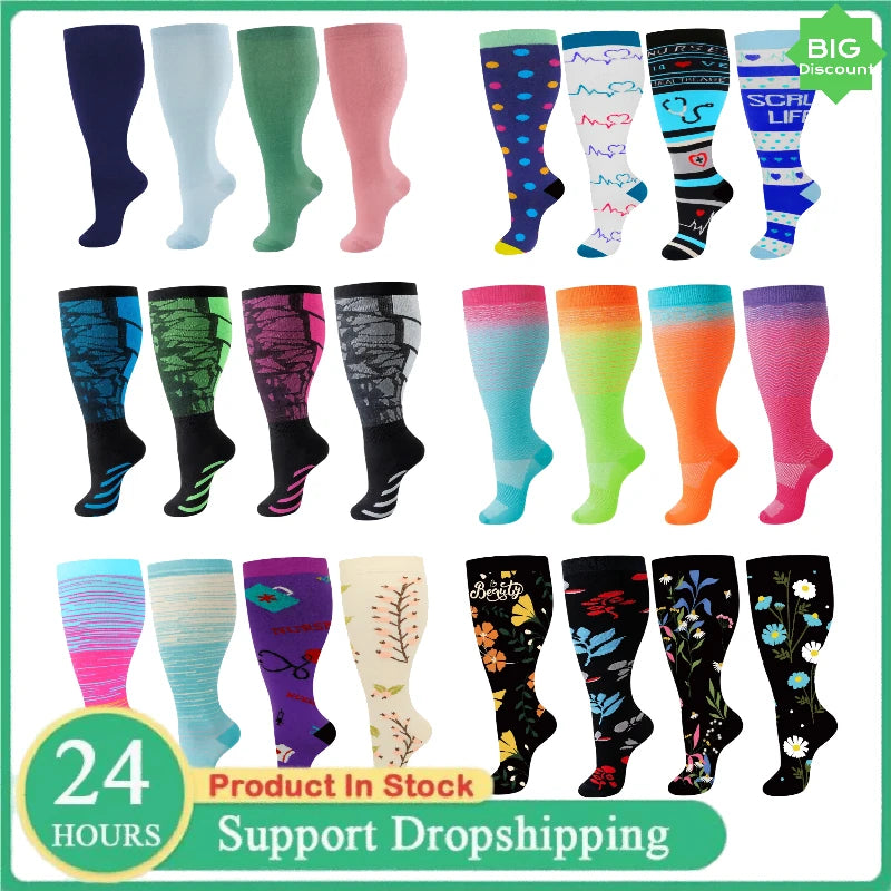 2XL-4XL Plus Size Compression Socks for Women Men 20-30 mmHg Wide Calf Extra Large Knee High Flight Sock for Circulation Support