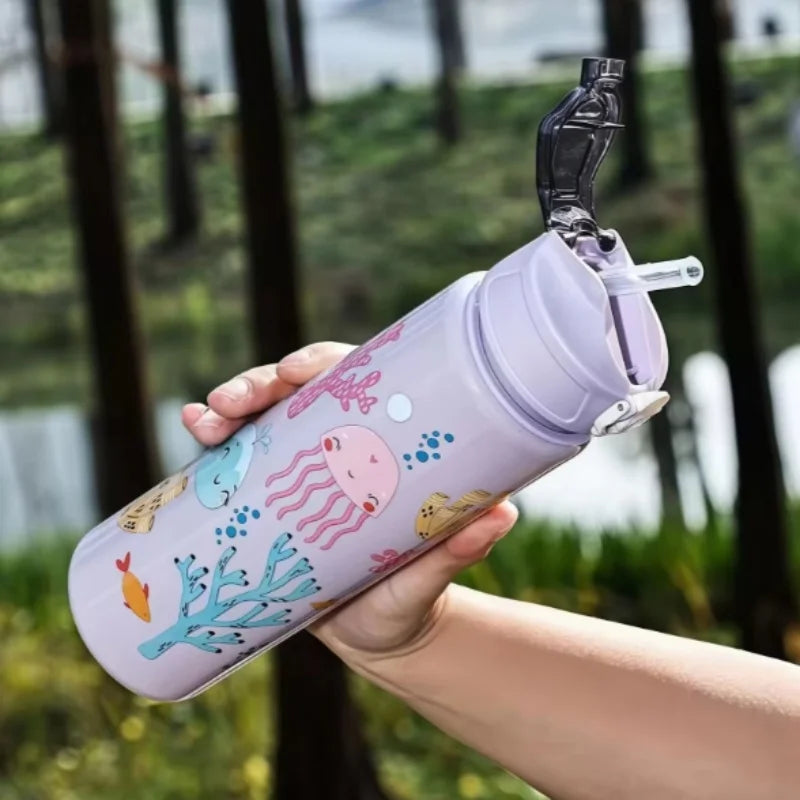 750ml Dinosaur Water Bottle For Kids Water Sippy Cup With Silicone Straw Leakproof Plastic Water Bottles Summer Kids Water Cup