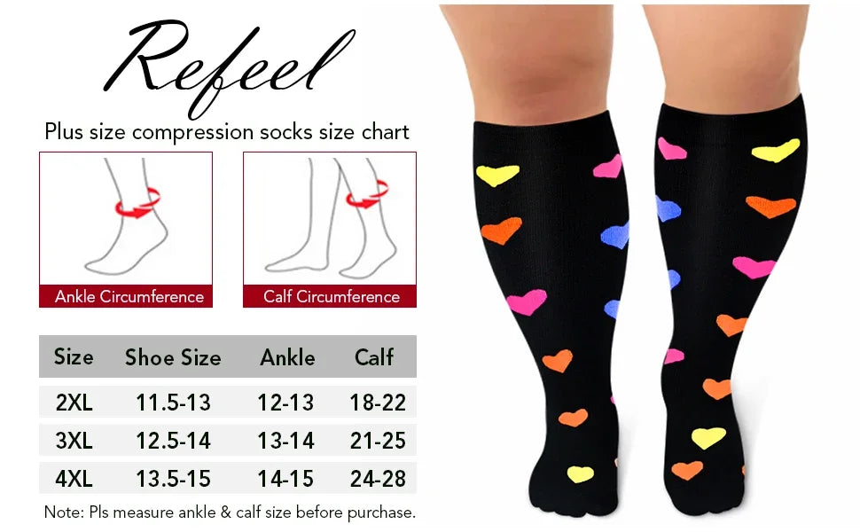 2XL-4XL Plus Size Compression Socks for Women Men 20-30 mmHg Wide Calf Extra Large Knee High Flight Sock for Circulation Support