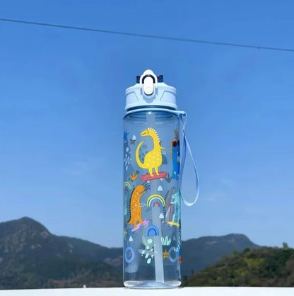 750ml Dinosaur Water Bottle For Kids Water Sippy Cup With Silicone Straw Leakproof Plastic Water Bottles Summer Kids Water Cup