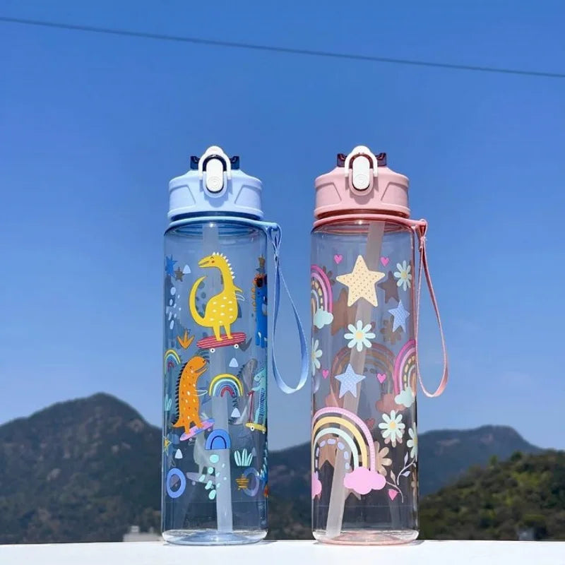 750ml Dinosaur Water Bottle For Kids Water Sippy Cup With Silicone Straw Leakproof Plastic Water Bottles Summer Kids Water Cup