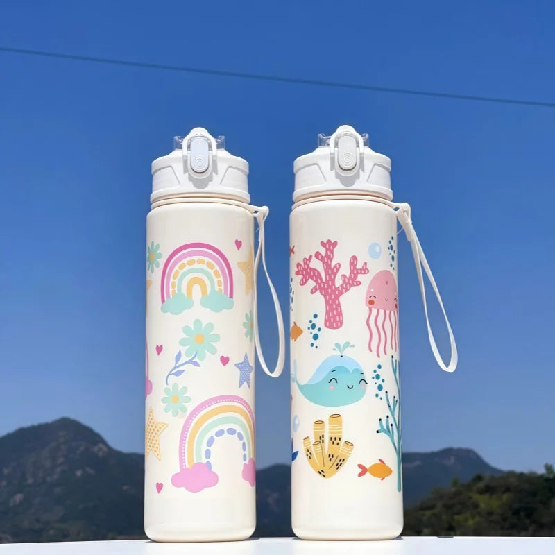 750ml Dinosaur Water Bottle For Kids Water Sippy Cup With Silicone Straw Leakproof Plastic Water Bottles Summer Kids Water Cup