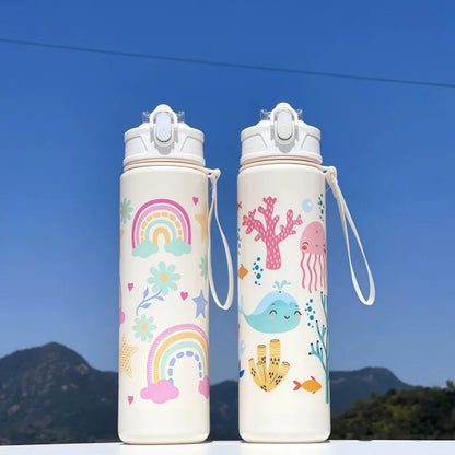 750ml Dinosaur Water Bottle For Kids Water Sippy Cup With Silicone Straw Leakproof Plastic Water Bottles Summer Kids Water Cup