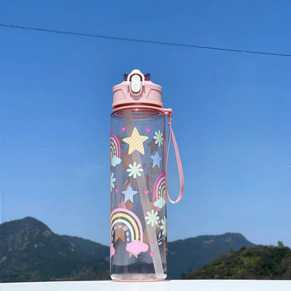 750ml Dinosaur Water Bottle For Kids Water Sippy Cup With Silicone Straw Leakproof Plastic Water Bottles Summer Kids Water Cup