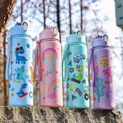 750ml Dinosaur Water Bottle For Kids Water Sippy Cup With Silicone Straw Leakproof Plastic Water Bottles Summer Kids Water Cup