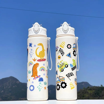750ml Dinosaur Water Bottle For Kids Water Sippy Cup With Silicone Straw Leakproof Plastic Water Bottles Summer Kids Water Cup