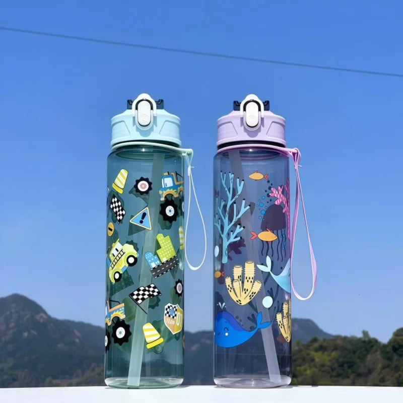 750ml Dinosaur Water Bottle For Kids Water Sippy Cup With Silicone Straw Leakproof Plastic Water Bottles Summer Kids Water Cup