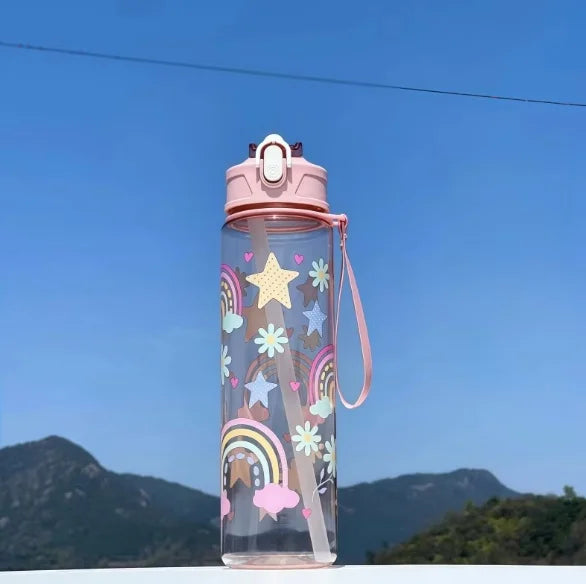 750ml Dinosaur Water Bottle For Kids Water Sippy Cup With Silicone Straw Leakproof Plastic Water Bottles Summer Kids Water Cup