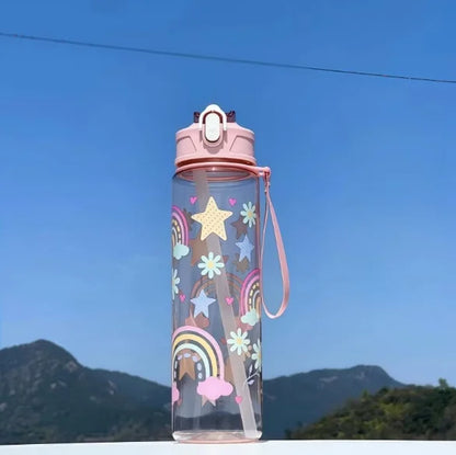 750ml Dinosaur Water Bottle For Kids Water Sippy Cup With Silicone Straw Leakproof Plastic Water Bottles Summer Kids Water Cup