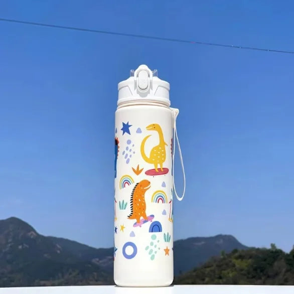 750ml Dinosaur Water Bottle For Kids Water Sippy Cup With Silicone Straw Leakproof Plastic Water Bottles Summer Kids Water Cup