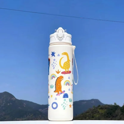 750ml Dinosaur Water Bottle For Kids Water Sippy Cup With Silicone Straw Leakproof Plastic Water Bottles Summer Kids Water Cup