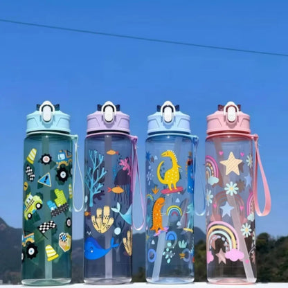 750ml Dinosaur Water Bottle For Kids Water Sippy Cup With Silicone Straw Leakproof Plastic Water Bottles Summer Kids Water Cup