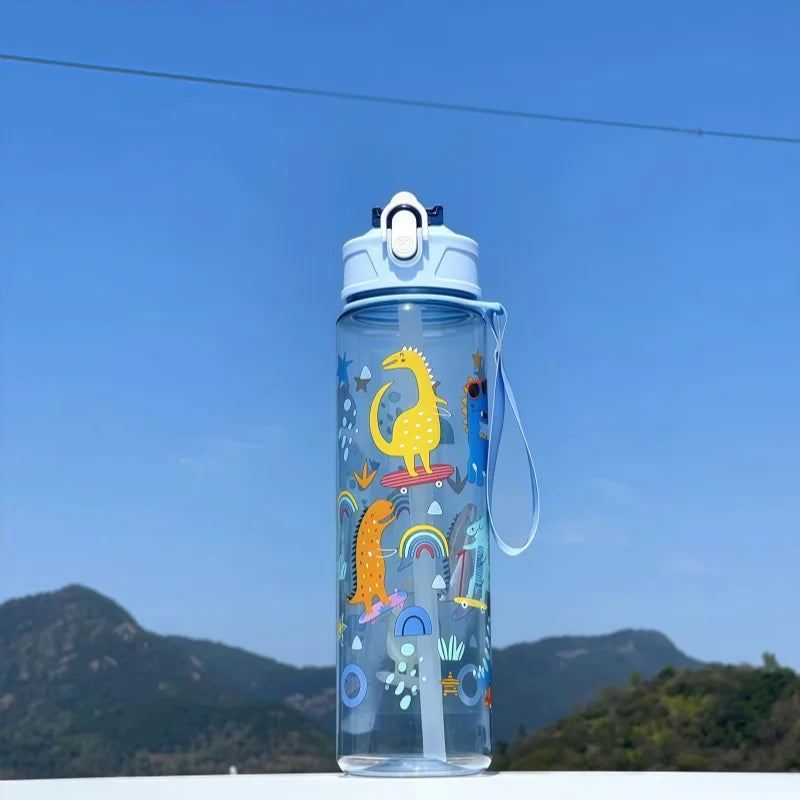 750ml Dinosaur Water Bottle For Kids Water Sippy Cup With Silicone Straw Leakproof Plastic Water Bottles Summer Kids Water Cup