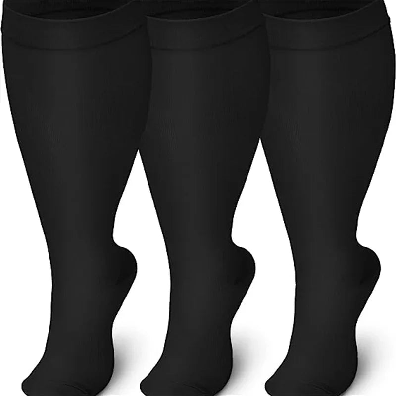 2XL-4XL Plus Size Compression Socks for Women Men 20-30 mmHg Wide Calf Extra Large Knee High Flight Sock for Circulation Support
