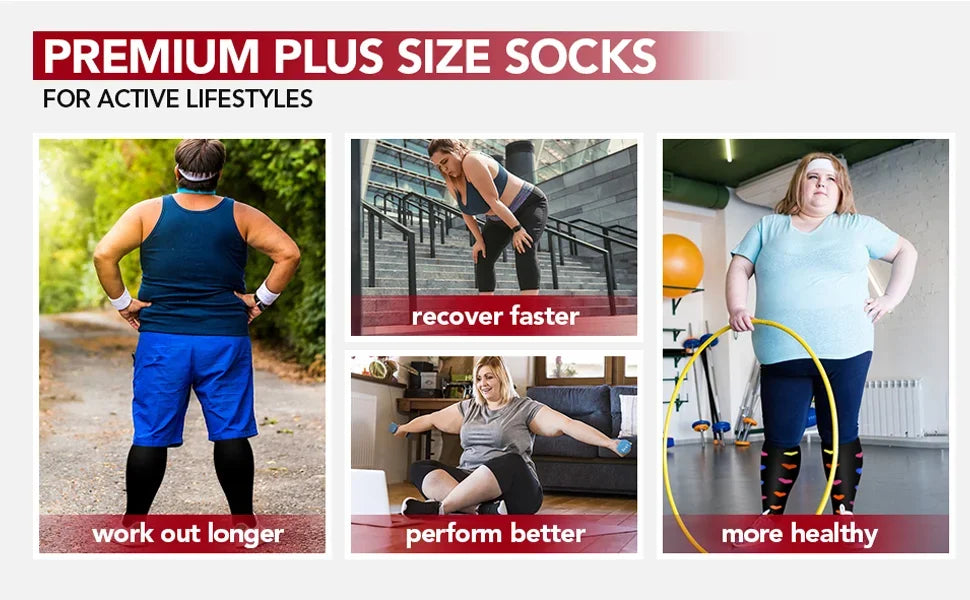 2XL-4XL Plus Size Compression Socks for Women Men 20-30 mmHg Wide Calf Extra Large Knee High Flight Sock for Circulation Support