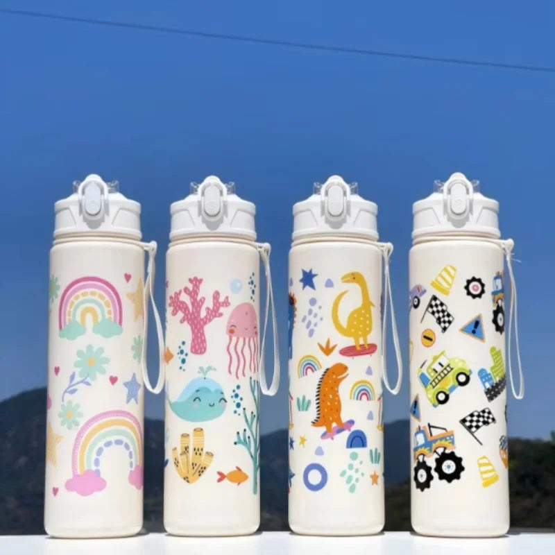 750ml Dinosaur Water Bottle For Kids Water Sippy Cup With Silicone Straw Leakproof Plastic Water Bottles Summer Kids Water Cup