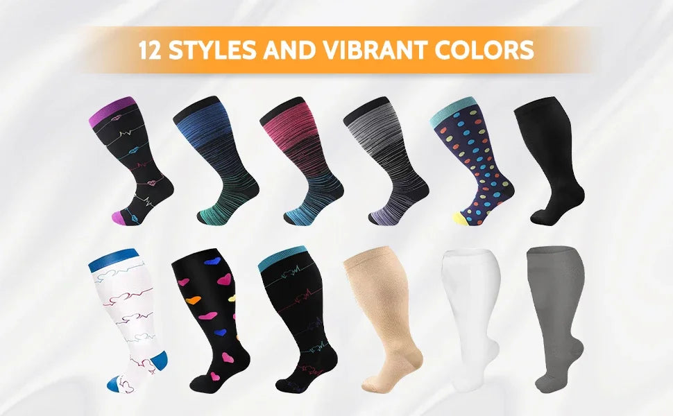 2XL-4XL Plus Size Compression Socks for Women Men 20-30 mmHg Wide Calf Extra Large Knee High Flight Sock for Circulation Support